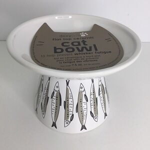 Raised Cat Kitten Food Bowl Elevated White with Fish Images NEW